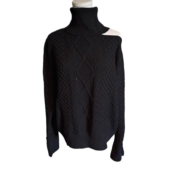 NEW Sofia Vergara Black Sparkly Turtleneck Cold Shoulder Sweater - XL - Picture 1 of 5